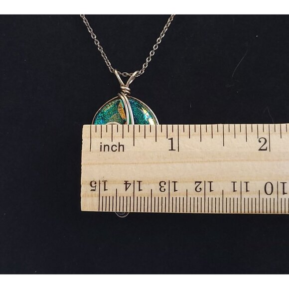 925 Sterling Silver 10 Gold Filled Dichroic Glass Pendant Necklace Earrings Set - Picture 16 of 16